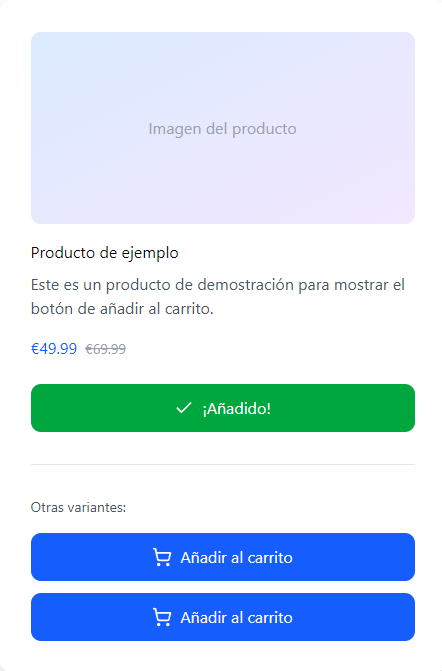 Wireframe de ejemplo, con un boton de confirmacion verde que indica que el producto fue "Añadido" con exito